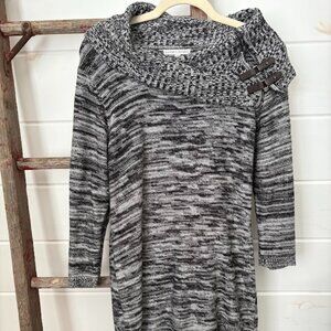 Sandra Darrern Grey and Black Sweater Dress Long Sleeved Size Large